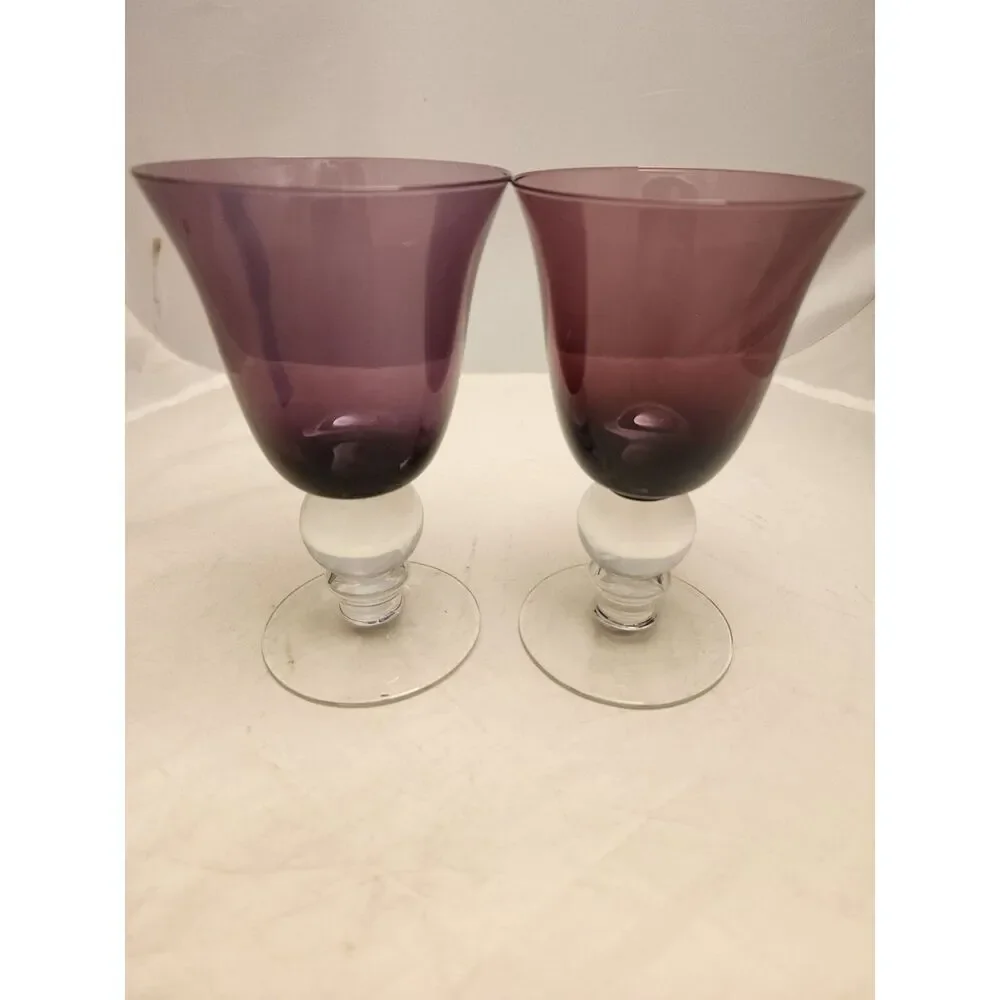 #7739 Amethyst Purple Wine Water Stem Glasses Pair